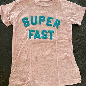 Crewcuts Pink Tee with Teal 'Super Fast' Graphic
